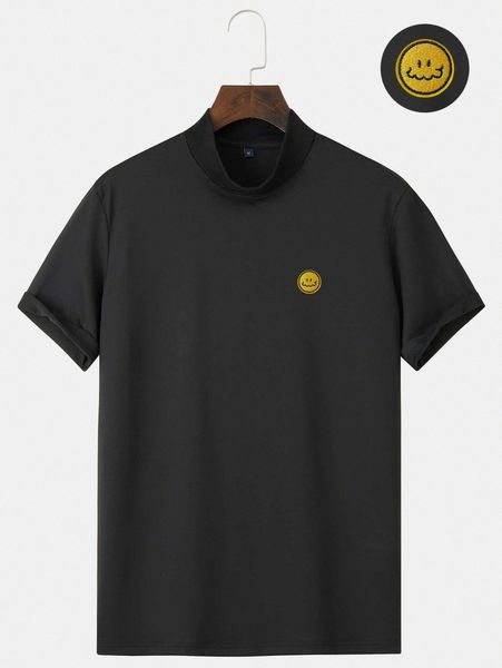 

men cartoon embroidered mock neck tee f4g5#, White;black