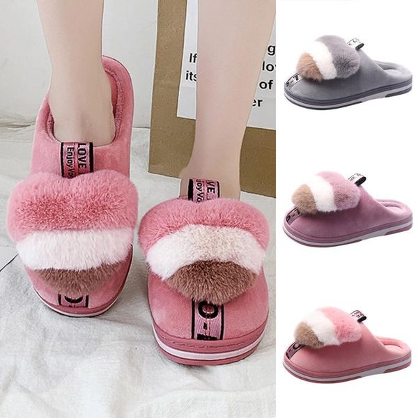 

slippers shoes woman flat cotton fluffy ladies women winter thick bottom cute warm home zapatos de mujer, Black