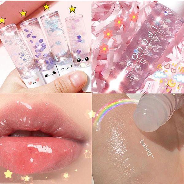 

clear transparent lip gloss with white diamond moisturizing and long lasting base oil roll-on gel am1791
