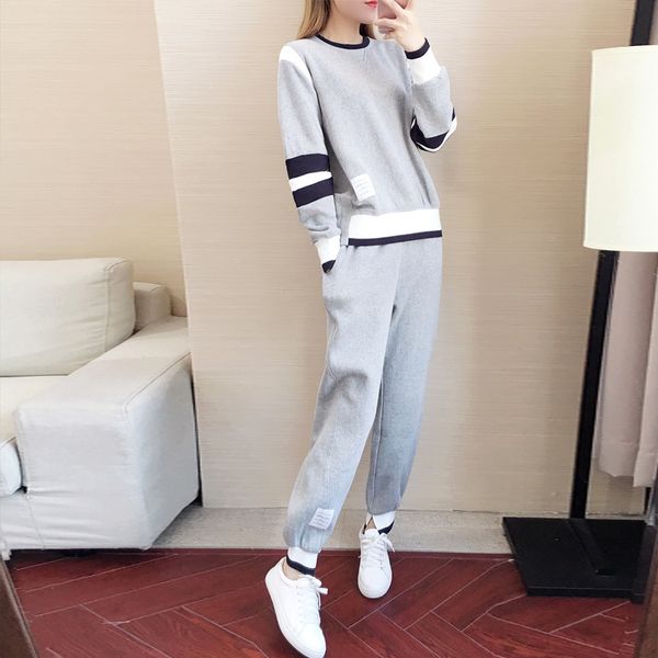 

tracksuits fashion sport suit autumn sports leisure women's 2021 long sleeve loose running two piece set trend, Gray