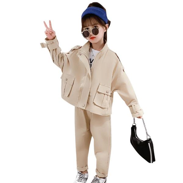 

girls clothes solid jacket + pants clothing for spring autumn casual style tracksuit kids 6 8 10 12 14 sets, White