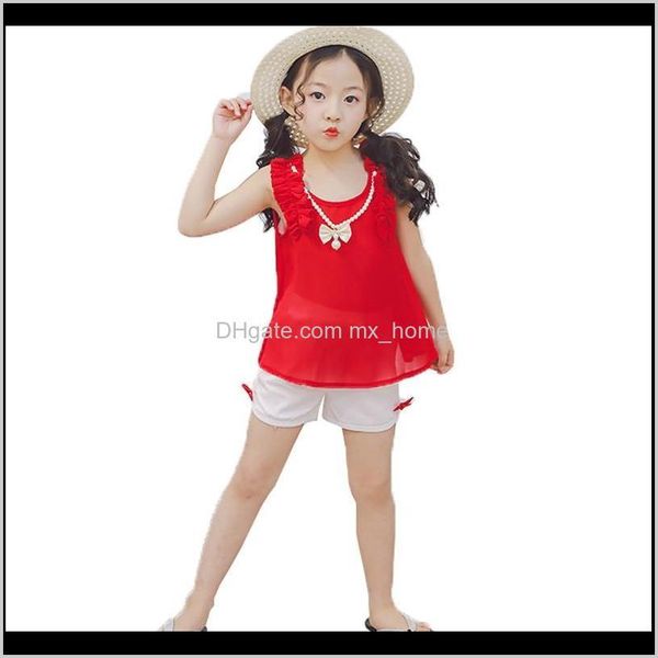 

summer sleeveless chiffon necklace shorts suits kids aykae d7fvl, White