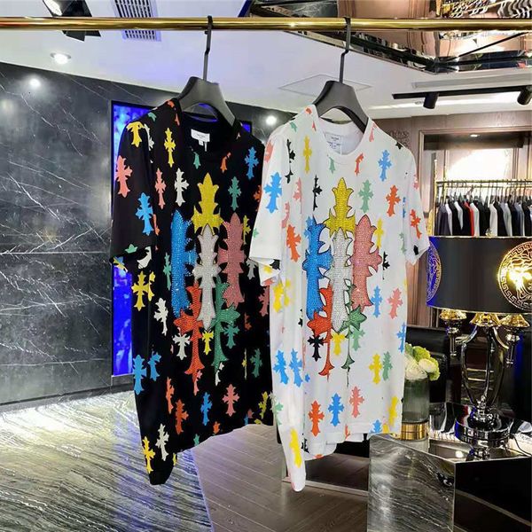 

bette mercerized chrome/hearts drill printed spring cotton early short t-shirt men's and women's ins fashion bra, White;black