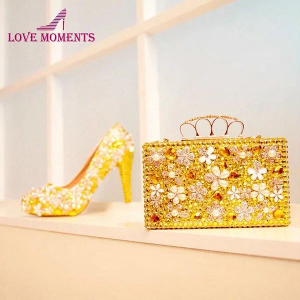 

gold rhinestone wedding shoes gorgeous crystal flower bridal dress with matching bag gift for wife party prom pumps, Black