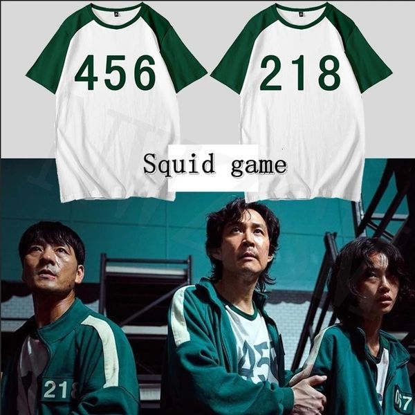 

korean tv squid game cosplay costume men' li zhengjae same t-shirt 456 218 tracksuit short sleeve sportswear halloween