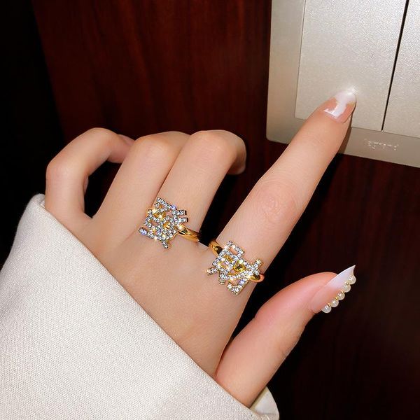 

korea fashion chinese (rich) open resizable index finger ring for women cute romantic rings set party jewelry 2021 cluster, Golden;silver