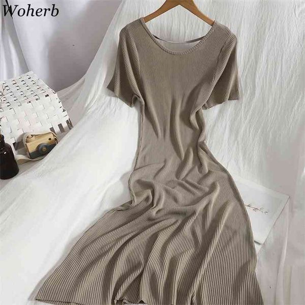 

dress women short sleeve o neck backless casual knitted vestidos summer chic robe thin hollow out maxi dresses 4j687 210519, Black;gray