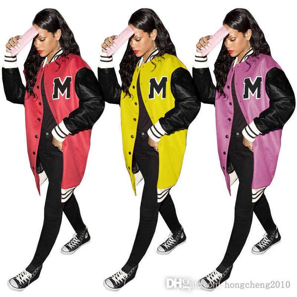 

autumn winter plus size women jackets designer letters printed threaded cuffs stitching trendy middle_length baseball coat casual top, Black