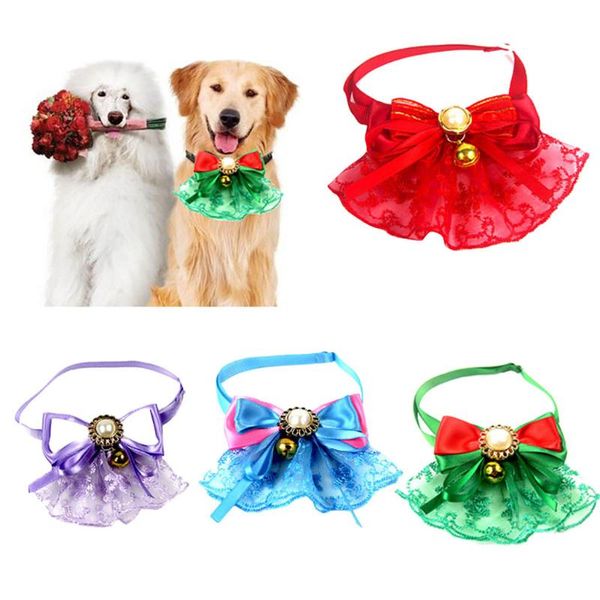 

dog collars & leashes bowknot collar for pet cat christmas xmas year costume puppy adjustable golden bell decor