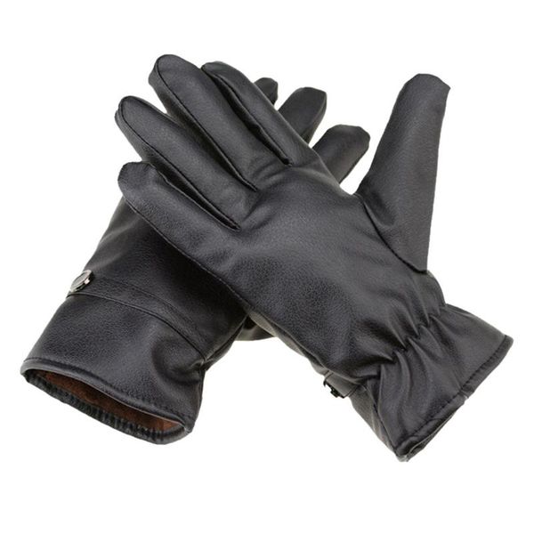 

men genuine leather gloves autumn winter warm touch screen full finger black cycling