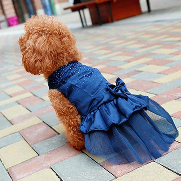 

dog apparel practical cute 3 colors puppy bow dress rhinestone princess party wedding pet clothes