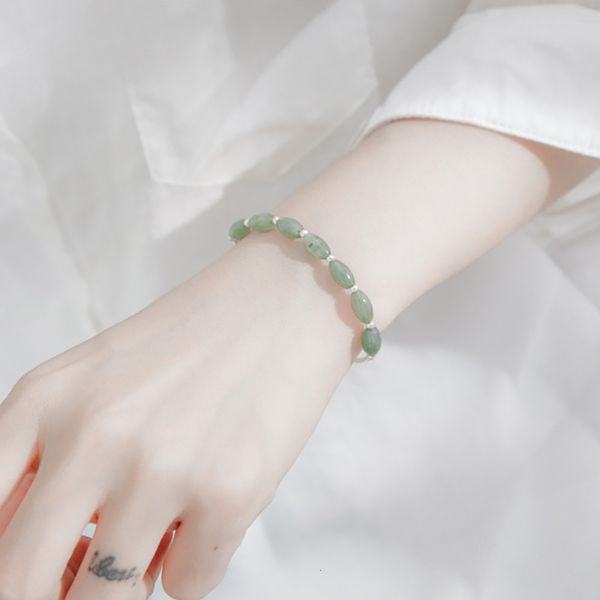 

strands s925 sterling silver bracelet women's jadeite jade beads fresh and simple boudoir, Black