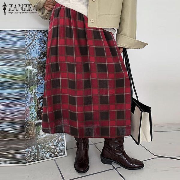 

skirts 2022 women vintage elastic waist sundress fashion plaid a-line midi long oversized casual loose retro robe, Black