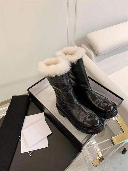 

boots 2021 women knee high leather natural-fur warm winter slip-on snow for long, Black