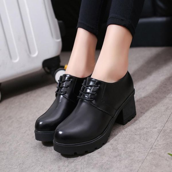 

boots high heel black shoes nice women thick heels with thick-soled round head student casual fashion shallow mouth single boot