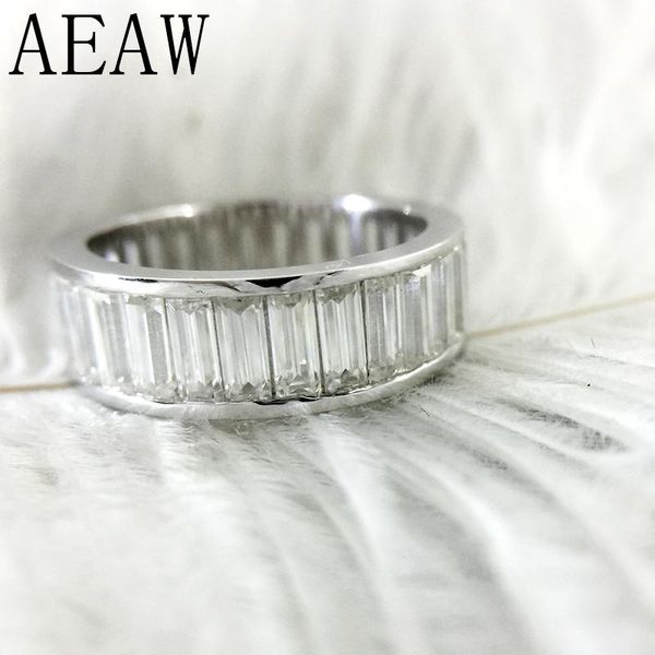 

cluster rings emerald baguette enternity wedding engagement ring 14k white gold 2x5mm df 8.5ctw color lab diamond band for women, Golden;silver