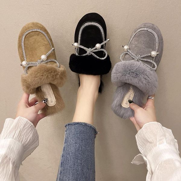 

slippers female shoes ladies' cover toe flock luxury slides platform low mules for women 2021 flat designer soft fashion bas, Black