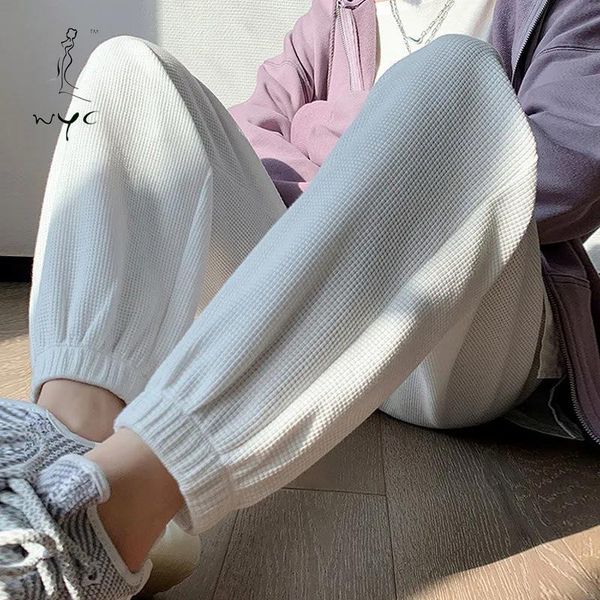 

women's pants & capris thin plush thickening waffle plaid sports sweatpants women loose 2021 ankle-length casual haren autumn winter, Black;white