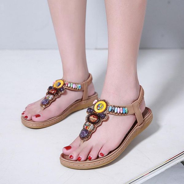 

flat bohemia sandals women summer shoes holiday beach soft comfortable woman big size 42 yx2278, Black