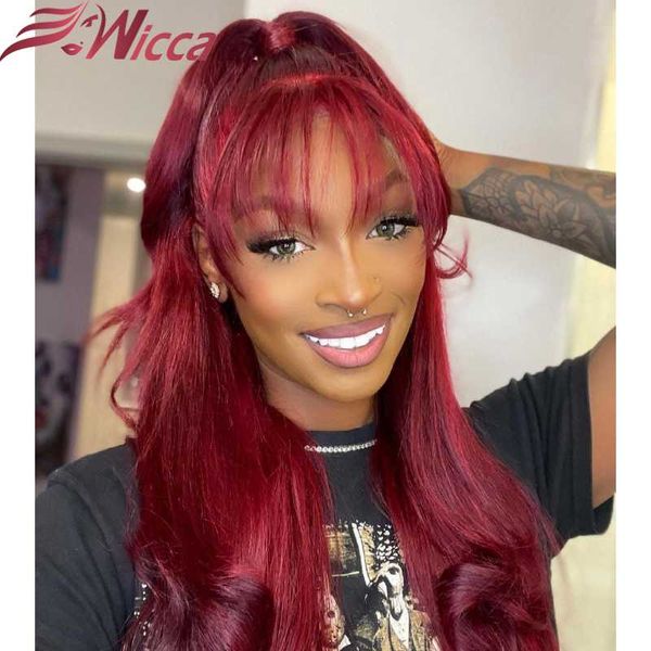 

burgundy straight human hair wigs with bangs 180density remy 4x4 lace closure wig for women 13x4 front, Black;brown