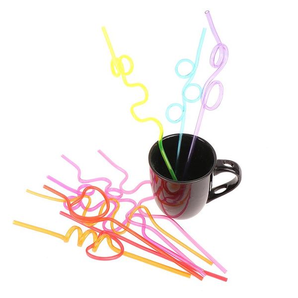 

drinking straws 1-100pcs funny soft plastic curly loop straw unique flexible tube kids party bar accessories beer colorful homebrew
