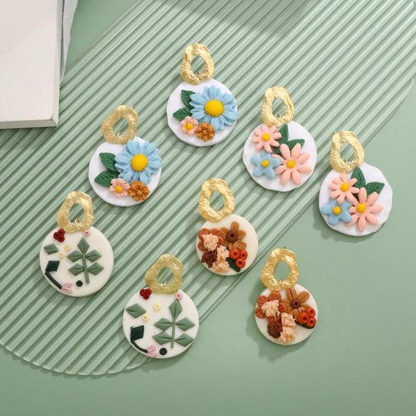 

dangle & chandelier aensoa stylish flower clay earrings unique women trendy drop unusual polymer 2021 summer jewelry, Silver