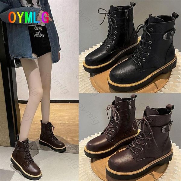 

boots the british style fashion casual belt buckle women's 2021 autumn and winter warm short shoes, Black