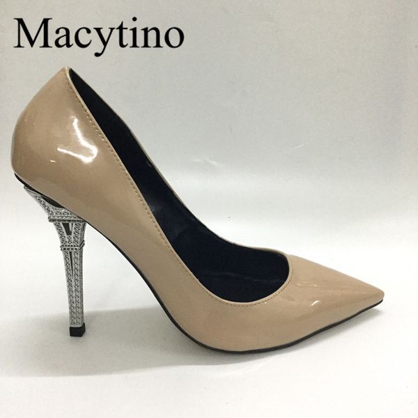 

dress shoes strange structure heel ladies pointed toe nude pumps patent leather formal women ud42, Black