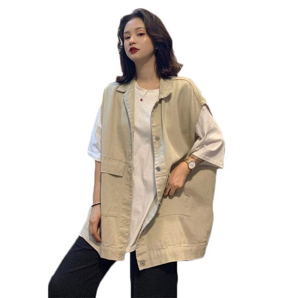 

women's vests spring summer korean harajuku casual sleeveless jacket womens oversized vest bf loose wild thin section women waistcoat f, Black;white