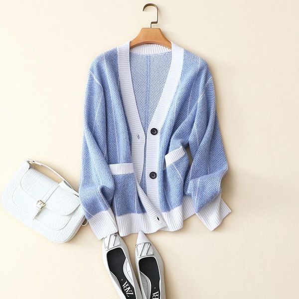 

women's knits & tees autumn 100% cashmere v neck cardigan fashion buttons coat with pocket, White