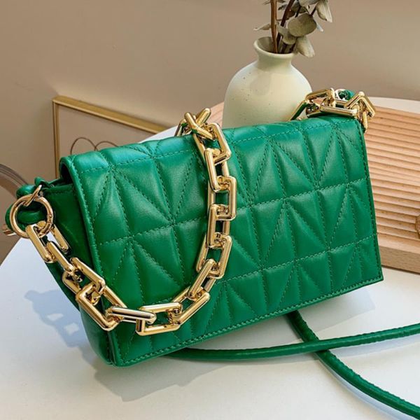 

evening bags small gold thick chain soft pu leather green underarm baguette shoulder for women designer armpit brand totes handbag