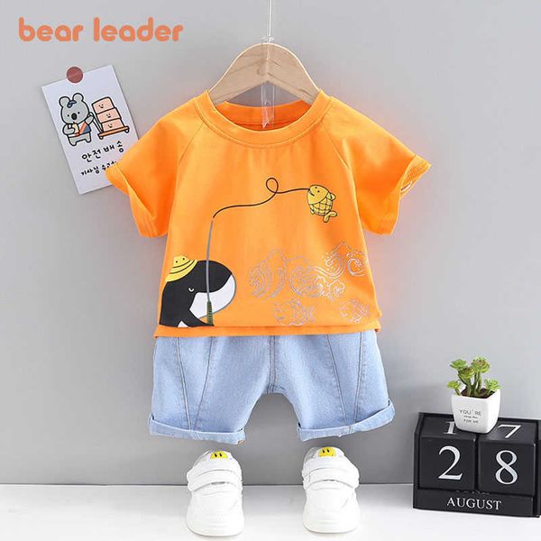 Bärenführer Kinder Jungen Sommer Casual Kleidung Mode Cartoon T-Shirt und Denim Shorts Outfits Baby Coole Kleidung Sets 210708