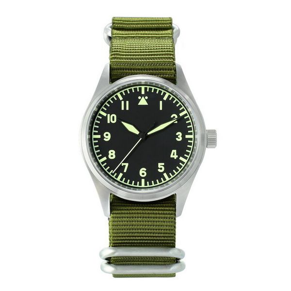 

san martin mens pilot watches men quartz watch military wristwatch 200m waterproof c3 luminous nato nylon strap sapphire mirror, Silver