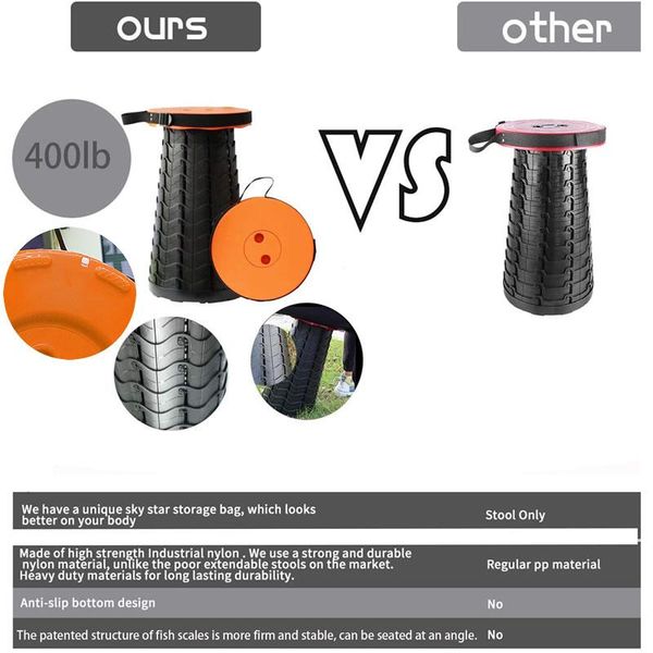 

fishing accessories folding camping stool, portable collapsible retractable stools height adjustable (yellow)