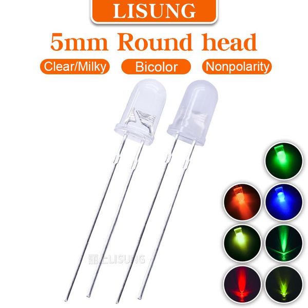 

light beads 1000pcs/bag 5mm led bi-color diffused milky water clear red green blue non-polar round promise two-color 2 legs