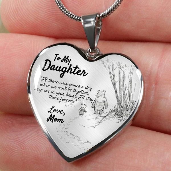 

pendant necklaces to my daughter heart necklace neckchain bear gifts for from love mom dad birthday gift jewelry, Silver