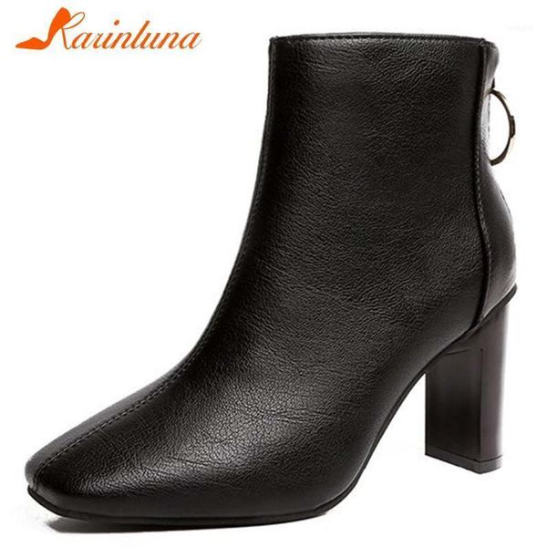 

boots karin 2021 fashion design shoes lady women solid black white brown square toe office ladies ankle boots11