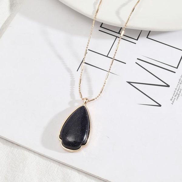 

pendant necklaces bohemia healing blue sand stone waterdrop geometric long chain sweater dress acc women jewelry, Silver