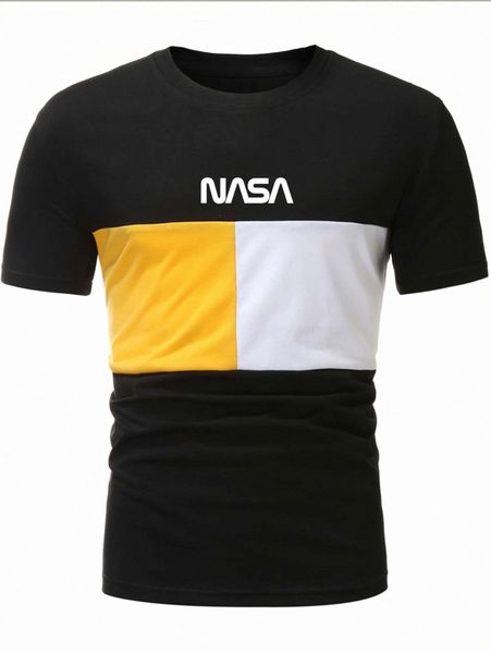 

men letter graphic cut and sew tee d58v#, White;black