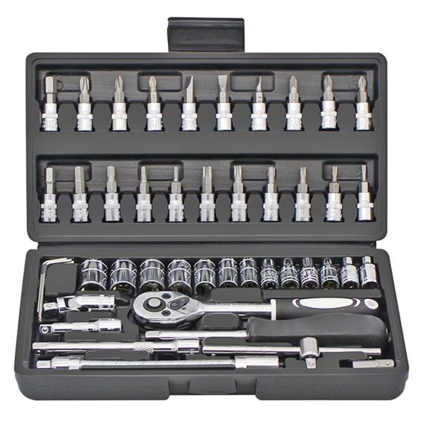 

professional hand tool sets 46pcs socket quick ratchet wrench repair screwdriver combination toolbox metalworking kit hardware manual set