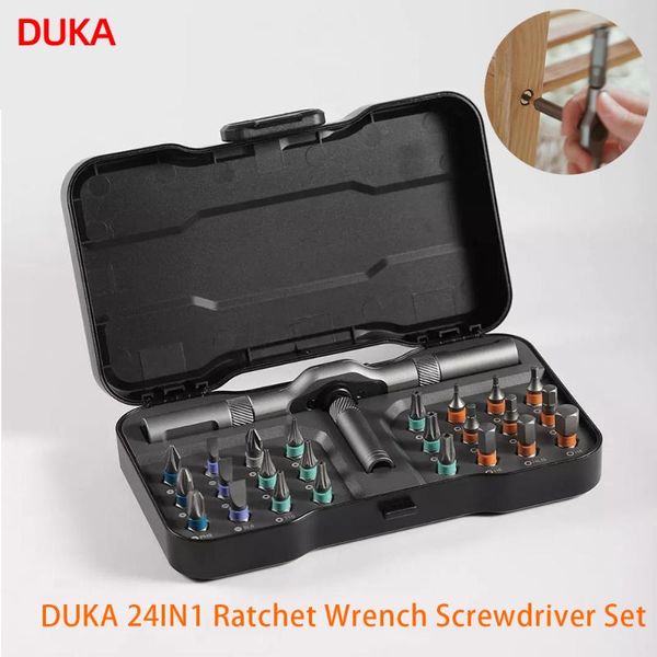 

smart home control atuman duka 24 in 1 multi-purpose ratchet wrench screwdriver s2 magnetic bits tools set diy portable household repair too