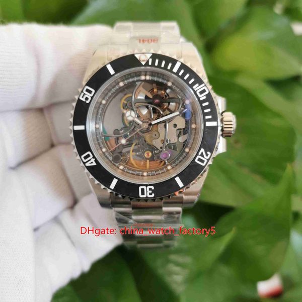 

noobf super quality watches 904 steel 40mm 116610 skeleton carbon fiber bezel cal.3130 movemen transparent mechanical automatic mens watch m, Slivery;brown