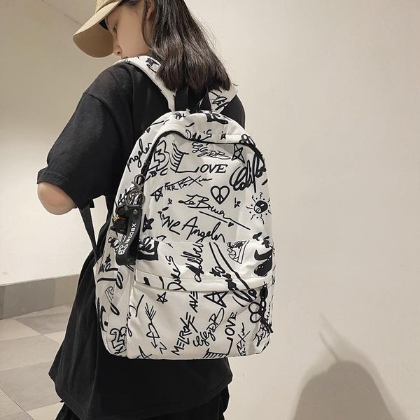 

backpack personality printing nylon for lady men large capacity school books bag college 15.6 inches laptop