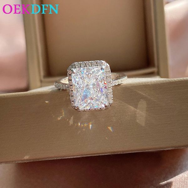 

sterling silver rings for women radiant cut high carbon zircon citrine gemstone wedding engagement fine jewelry cluster, Golden;silver