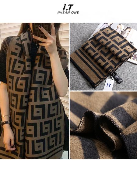 

design no hair falling double-sided scarf women's winter versatile korean version thickened warm spring and autumn letter net red shawl, Blue;gray