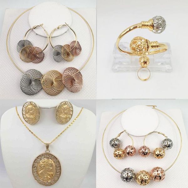 

earrings & necklace african jewelry sets dubai gold 24k vintage women charm ring bracelet wedding, Silver