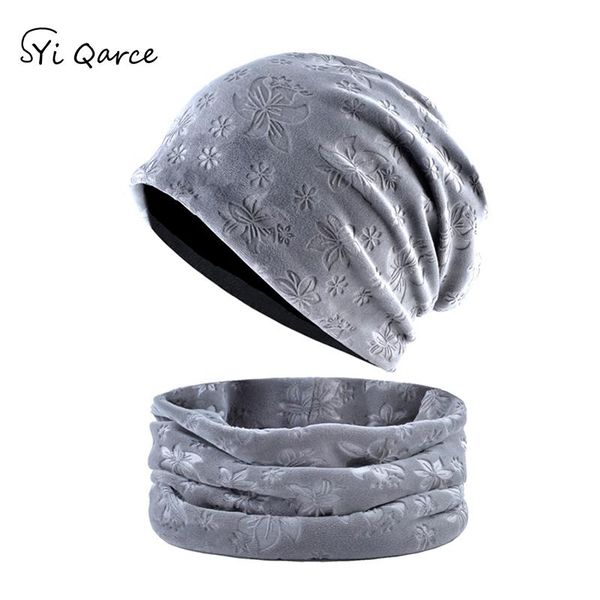 

hats, scarves & gloves sets syi qarce 2 pcs/set 6 colors women winter warm hat with scarf for girl's embossing flower set nt094-99, Blue;gray