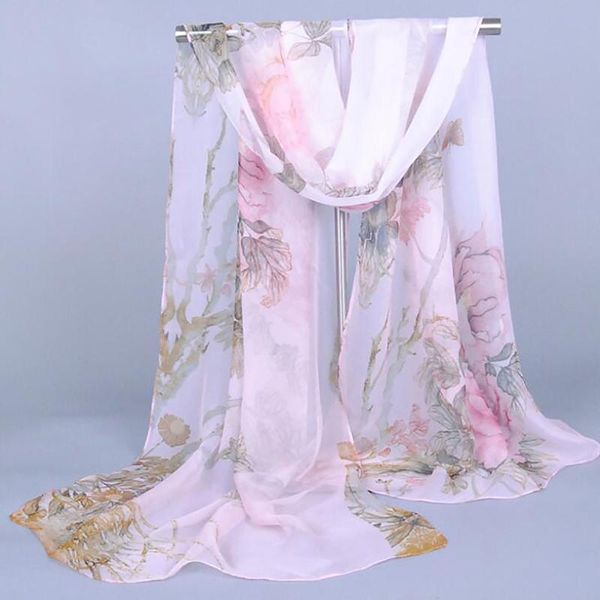 

georgette scarf 2021 spring summer scarves peony flowers for women beach wrap visor shawl ladies, Blue;gray