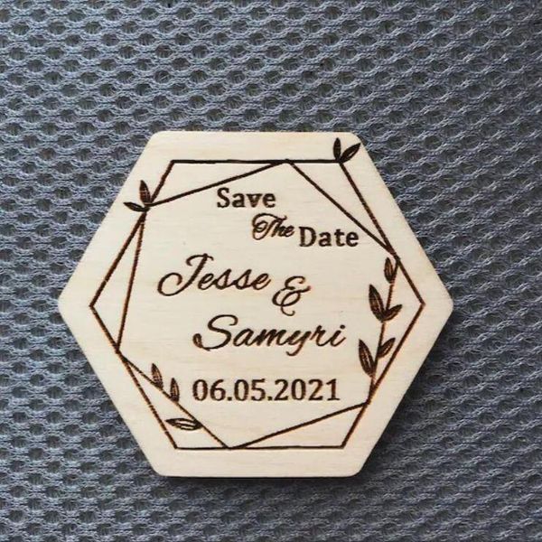

fridge magnets wooden save the date magnet -wedding favor rustic (thank you) wood - hexagon custom woode