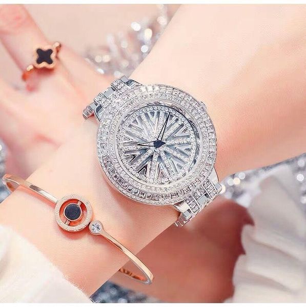 

wristwatches 2021 iced out watch women hip hop stainless steel luxury gold diamond watches bracelet lady wrist zegarek damski, Slivery;brown